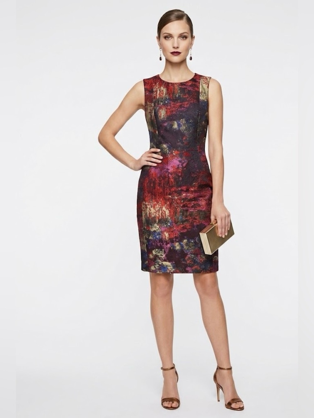 🍸 CALVIN KLEIN Editorial Abstract Metallic Jewel Tone Cocktail Dress Size 10